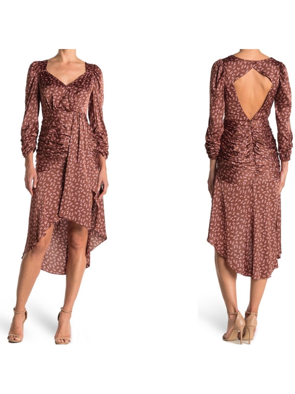 Lush NWT Rust Floral High-Low Draped Midi Dress